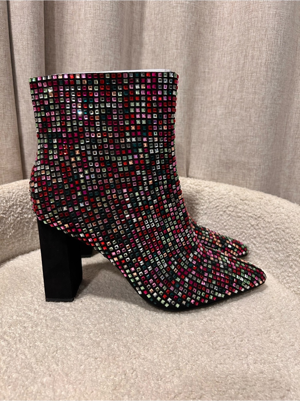 Wild Pair Ingridd Rhinestone Block Heel Booties Sz 10